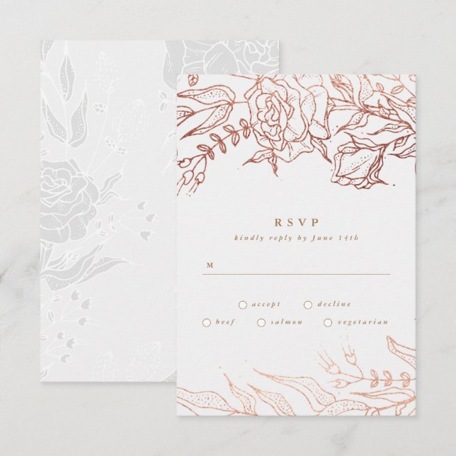 Cartons Réponse Rose clair simple Cuivre gris Mariage floral (Devant / Derrière)