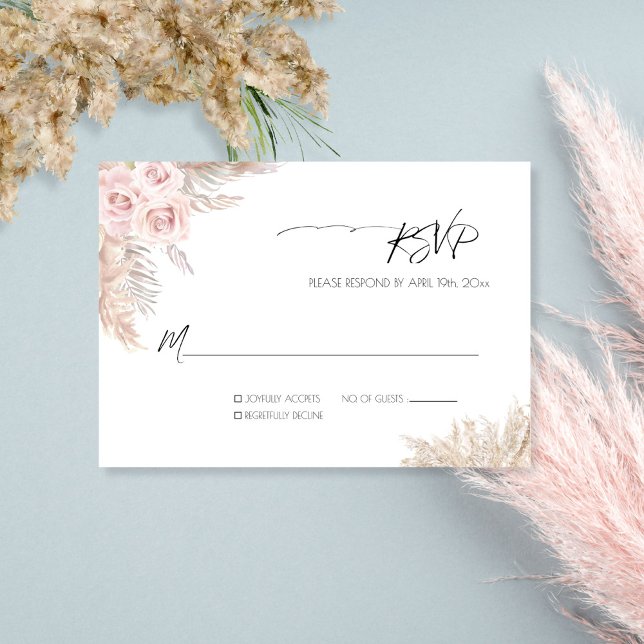 Cartons Réponse Rose crème Botanique Pampas Grass Boho Mariage (Créateur téléchargé)