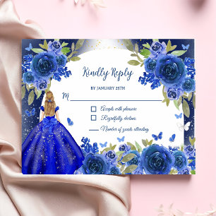 Cartons Réponse Rose d'argent bleu Quinceanera Anniversaire