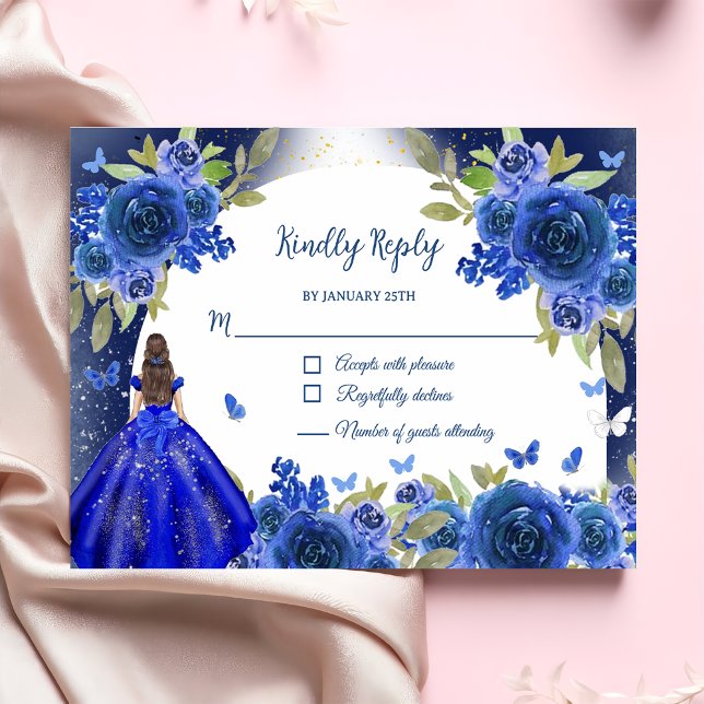 Cartons Réponse Rose d'argent bleu Quinceanera Anniversaire (Créateur téléchargé)