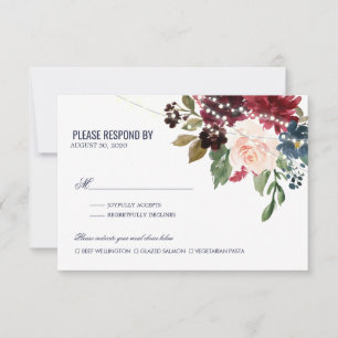Cartons Réponse Rose de la marine Bourgogne Floral String Mariage