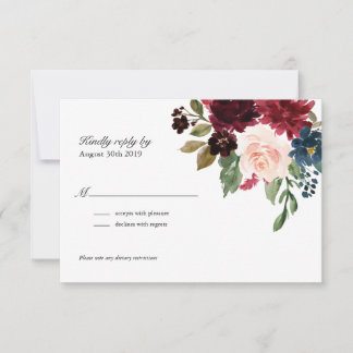 Cartons Réponse Rose de la marine Bourgogne Mariage floral