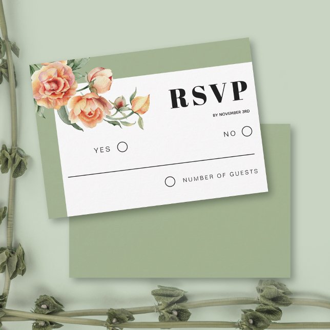 Cartons Réponse Rose de pêche fleurs sauge vert fleuri mariage (Créateur téléchargé)