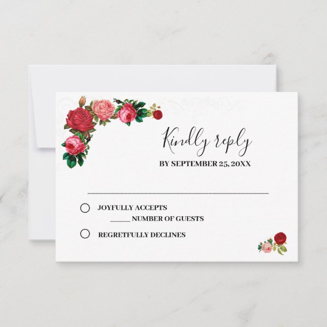Cartons Réponse Rose Floral Garland Mariage (Devant)