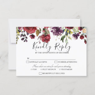Cartons Réponse Rose florale rouge burgundy blush aquarelle romant