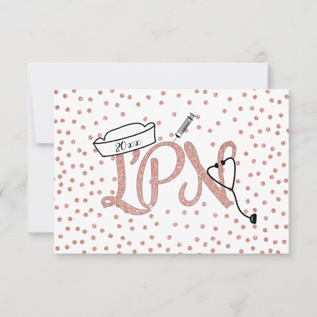 Cartons Réponse Rose Gold Confetti LPN fête de graduation (Devant)