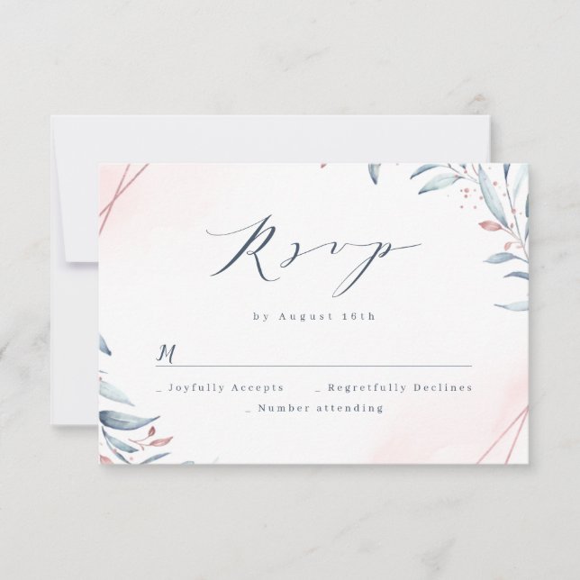 Cartons Réponse Rose Gold Dusty Blue Greenery Mariage géométrique (Devant)