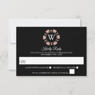 Cartons Réponse Rose Gold Monogram Poker Chip Casino Mariage