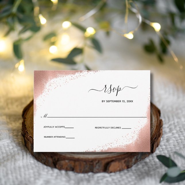 Cartons Réponse Rose Gold Parties scintillant Moderne Mariage élég (Rose Gold glitter border RSVP card for wedding)