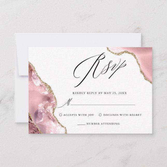 Cartons Réponse Rose Gold Parties scintillant noir Script Mariage  (Devant)