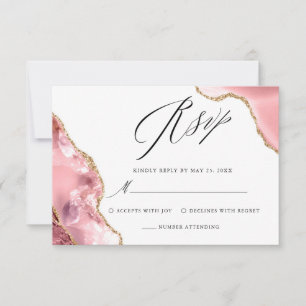Cartons Réponse Rose Gold Parties scintillant noir Script Mariage 