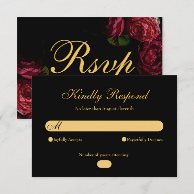Cartons Réponse Rose gothique élégant Moody Floral Black Mariage (Devant / Derrière)