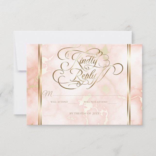 Cartons Réponse Rose mariage et marbre d'or (Devant)