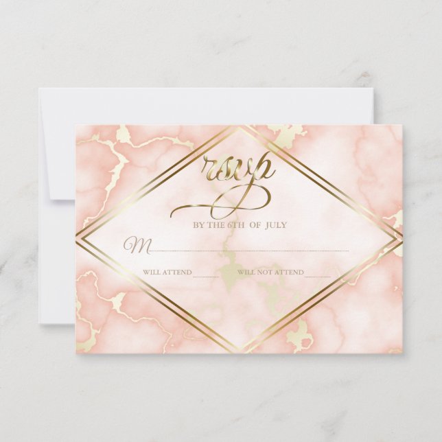 Cartons Réponse Rose mariage et marbre d'or (Devant)