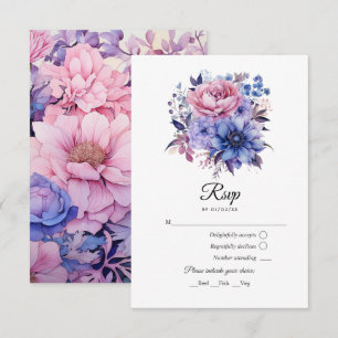 Cartons Réponse Rose Mariage Rose Pâle, Bleu Barbeau & Mauve