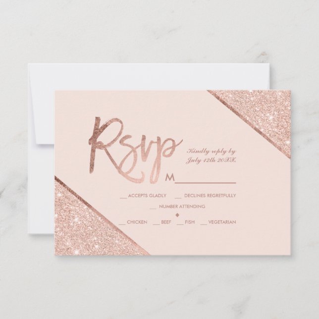 Cartons Réponse Rose or parties scintillant script de  blush rose  (Devant)