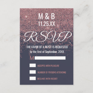 Cartons Réponse Rose Parties scintillant or éclabousser Marine ble