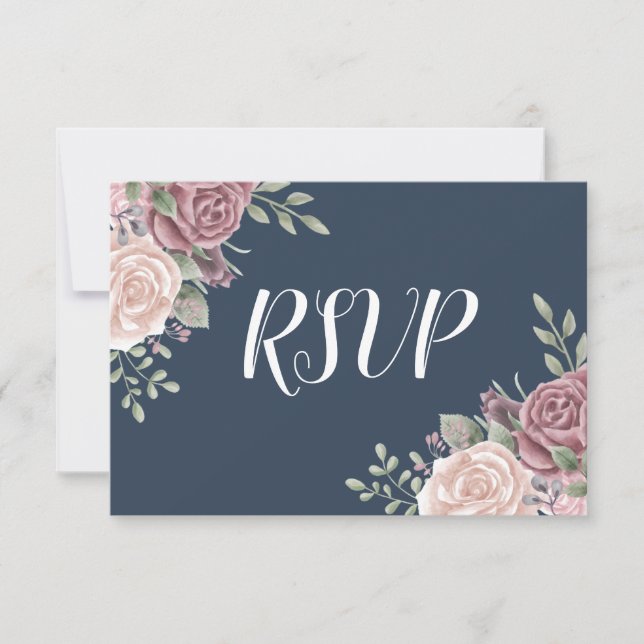 Cartons Réponse Rose Poussiéreuse de Marine Floral Aquarelle Rusti (Devant)