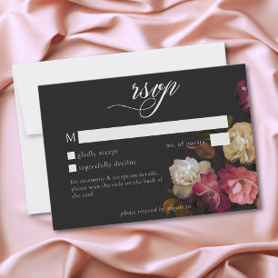 Cartons Réponse Rose Romantique Rose Bourgogne Noir Mariage QR
