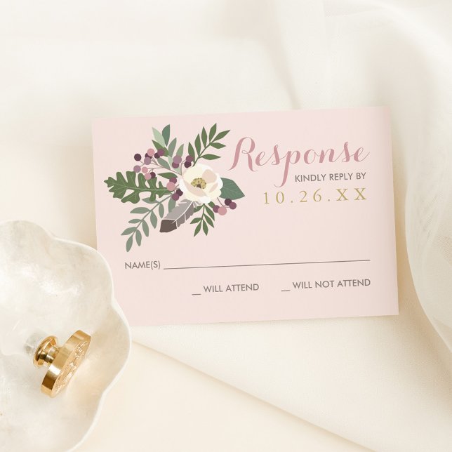 Cartons Réponse Rose rose Moody Floral Boho Mariage (Créateur téléchargé)