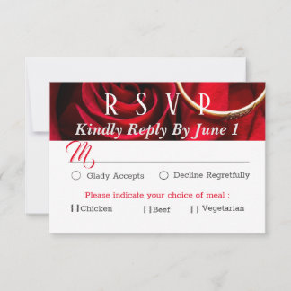 Cartons Réponse Rose rouge florale avec Mariage anneau