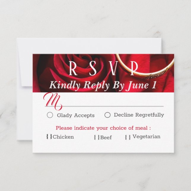 Cartons Réponse Rose rouge florale avec Mariage anneau (Devant)