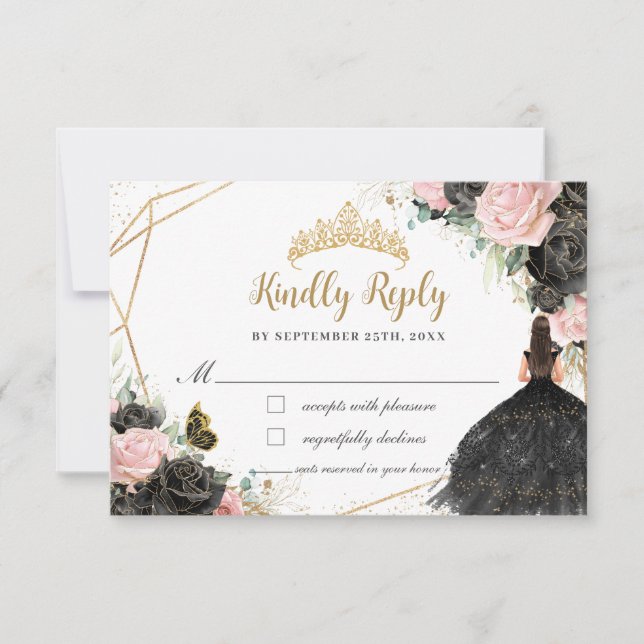Cartons Réponse Rosée rose noire princesse robe Quinceañera Répons (Devant)