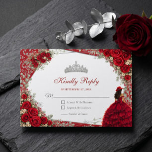 Cartons Réponse Roses aquarelle rouges et argent Quinceañera