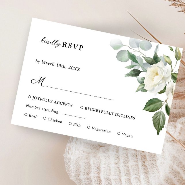 Cartons Réponse Roses blanches Elégante aquarelle Mariage floral R (Créateur téléchargé)