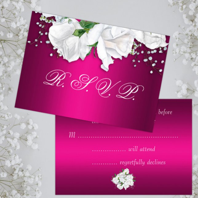 Cartons Réponse Roses blanches et Mariage rose Fuchsia (Créateur téléchargé)