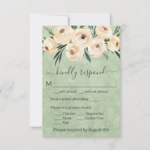Cartons Réponse Roses dorées sur fond vert beige floral blush