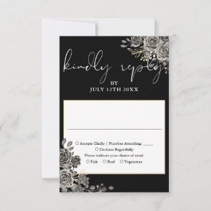 Cartons Réponse Roses floraux gothiques Mariage noir et blanc