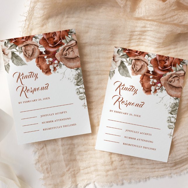 Cartons Réponse Roses orange brûlés Terracotta Mariage floral (Créateur téléchargé)