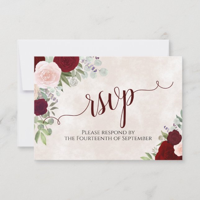 Cartons Réponse Roses rose et rouge Élégant Mariage de calligraphi (Devant)