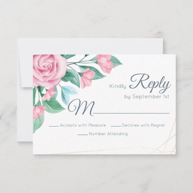 Cartons Réponse Roses roses Mariages florales modernes (Devant)