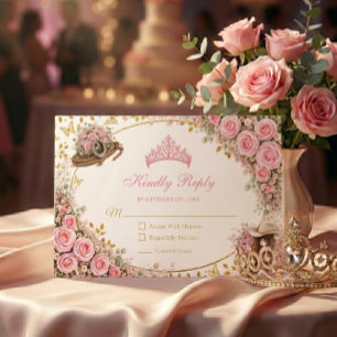 Cartons Réponse Roses roses occidentales dorées Quinceañera