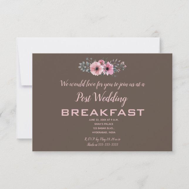 Cartons Réponse Roses roses sur Mariage Brown Petit-déjeuner (Devant)
