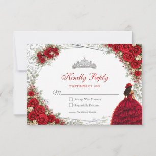 Cartons Réponse Roses Rouges Papillons Argent Quinceañera