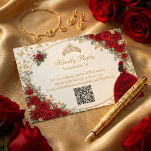 Cartons Réponse Roses Rouges Papillons Dorés Quinceañera