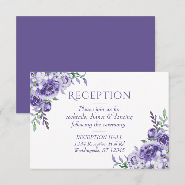 Cartons Réponse Roses violets | Élégante Réception Florale (Devant / Derrière)