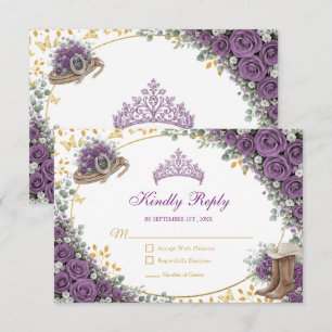Cartons Réponse Roses Violettes Occidentales Pays Doré Quinceañera