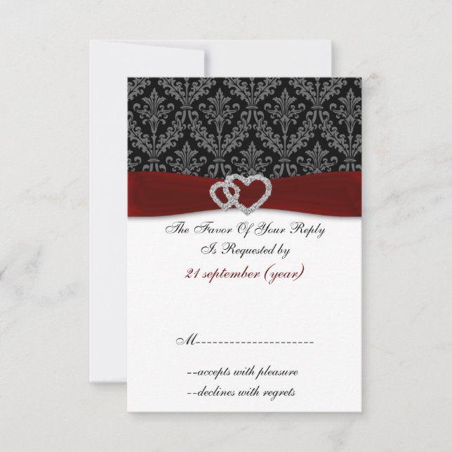Cartons Réponse rouge diamante damask standard 3,5 x 5 mariage (Devant)
