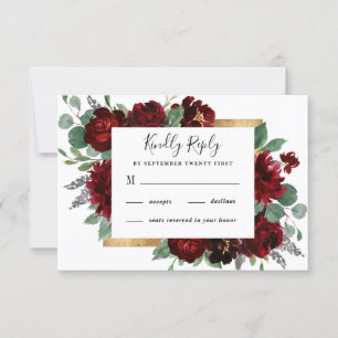 Cartons Réponse Rouge et or Floral Rustique Élégant Mariage blanc