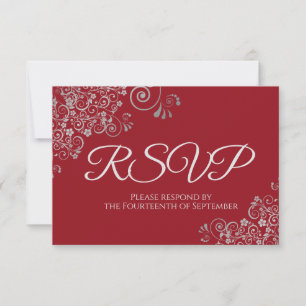 Cartons Réponse Rouge romantique avec Mariage élégant en dentelle 