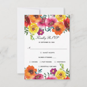 Cartons Réponse Rouge rose jaune Floral Formal Mariage élégant RSV