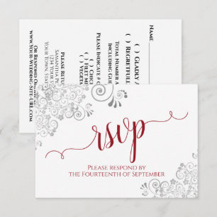 Cartons Réponse Rouge sur blanc Élégante calligraphie Mariage de l