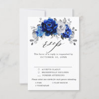 Royal Bleu Blanc Argent Métallo Mariage Floral