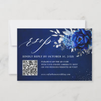 Royal Bleu Blanc Métallique Argent Mariage Floral 
