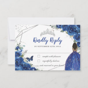 Cartons Réponse Royal Blue Floral Brown Princesse Quinceañera XV 1