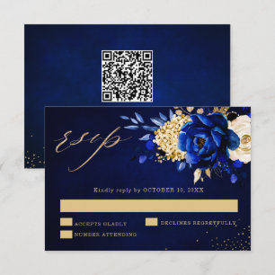 Cartons Réponse Royal Blue Jaune Or Métallisé Floral Mariage QR